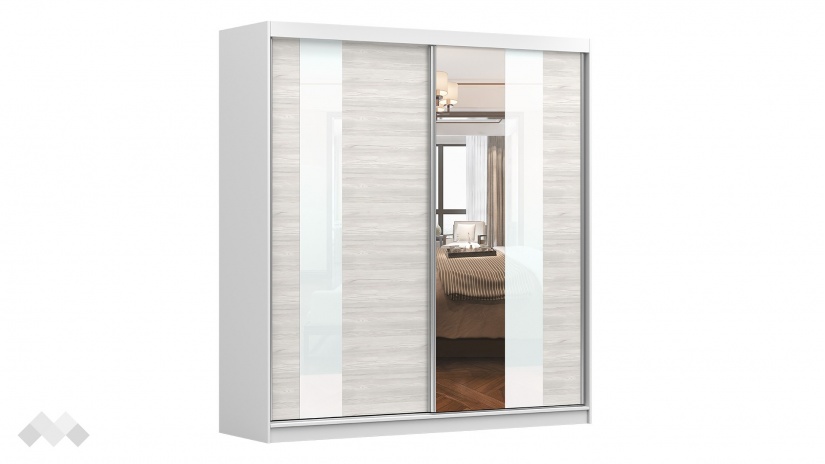 Гардероб Хелиос с плъзгащи врати дъб стокхолм с бяло гладко - изглед 3 - МебелМаг Гардероб Хелиос с плъзгащи врати дъб стокхолм с бяло гладко - изглед 3