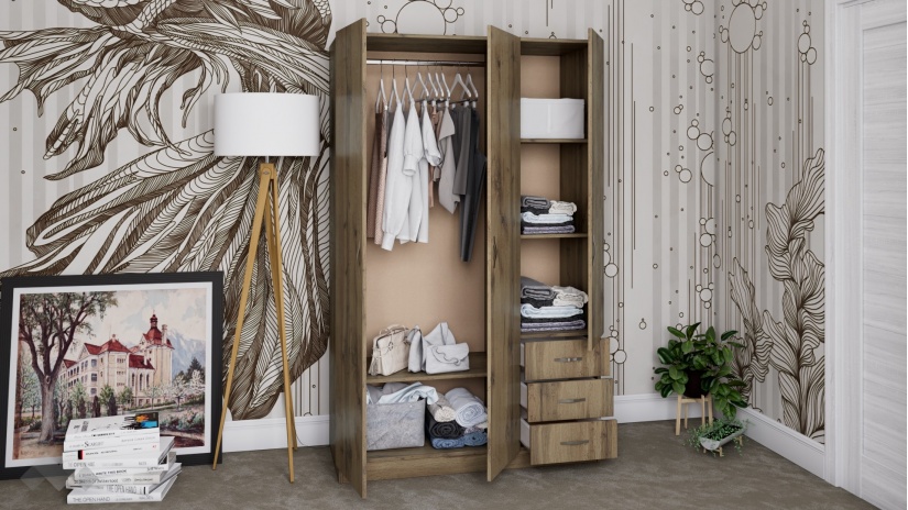 Гардероб Калия трикрилни тъмна сонома - изглед 2