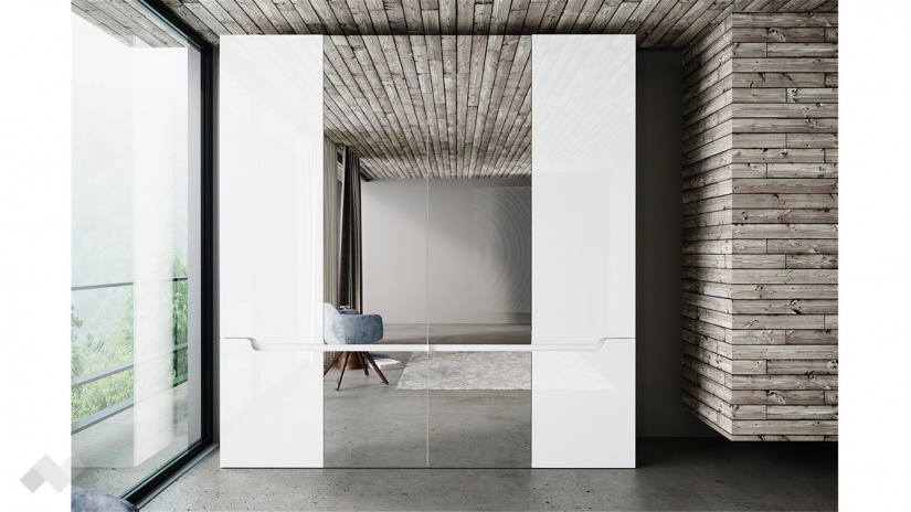 Гардероб Ница четирикрилни бяло гладко с бяло гланц - изглед 1 - МебелМаг Гардероб Ница четирикрилни бяло гладко с бяло гланц - изглед 1