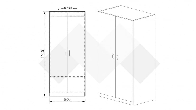 Гардероб Райън двукрилни сонома арвен с бял гланц - изглед 3