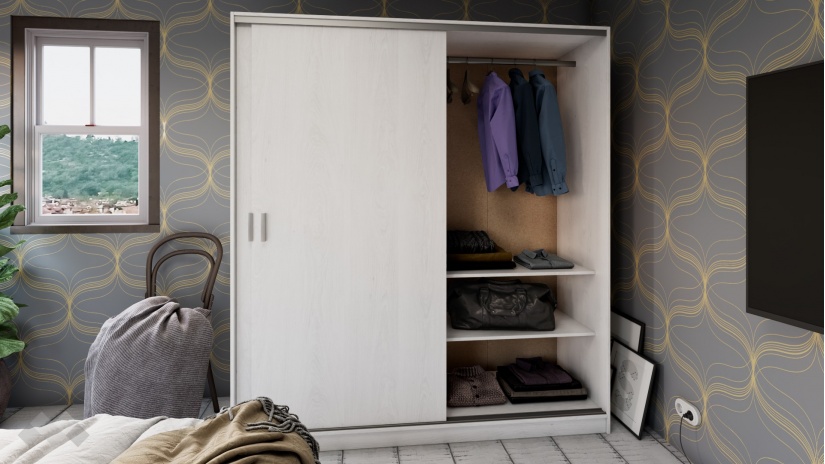 Гардероб с плъзгащи врати Арго с плъзгащи врати бял фладер - изглед 2