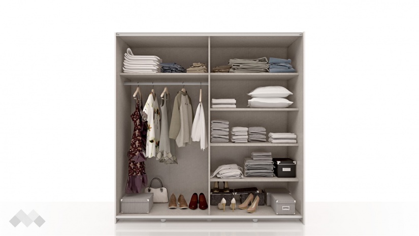 Гардероб с рафтове с плъзгащи врати бял - изглед 1