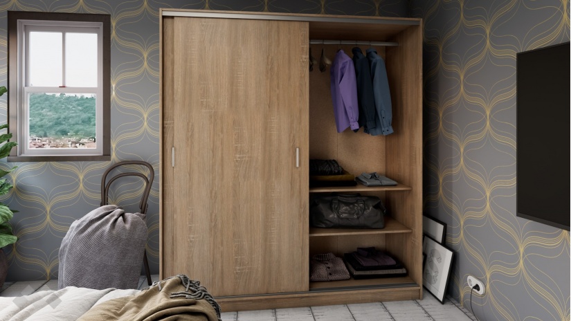Гардероб с плъзгащи врати Арго с плъзгащи врати дъб сонома - изглед 3 - МебелМаг Гардероб с плъзгащи врати Арго с плъзгащи врати дъб сонома - изглед 3