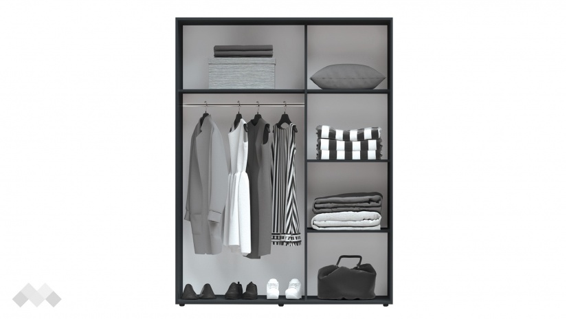 Гардероб Галати с плъзгащи врати дъб вотан светъл с антрацит - изглед 2 - МебелМаг Гардероб Галати с плъзгащи врати дъб вотан светъл с антрацит - изглед 2