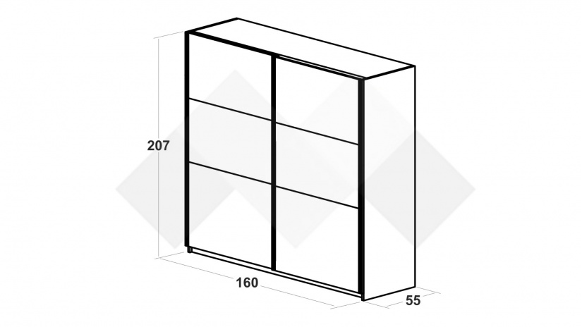 Гардероб Калифорния с плъзгащи врати бял с бял гланц и антик - изглед 2