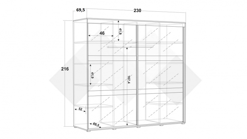 Гардероб Латте с плъзгащи врати тъмен норвежки бор - изглед 5 - МебелМаг Гардероб Латте с плъзгащи врати тъмен норвежки бор - изглед 5