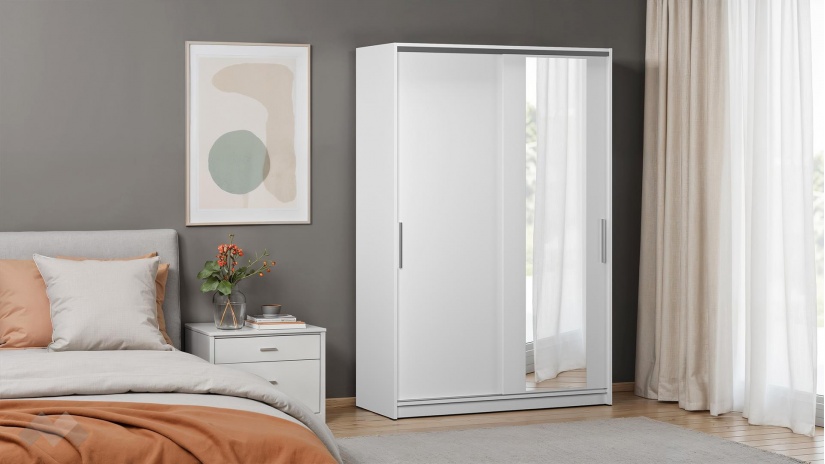 Гардероб Трендлайн с плъзгащи врати бяло гладко - изглед 1 - МебелМаг Гардероб Трендлайн с плъзгащи врати бяло гладко - изглед 1