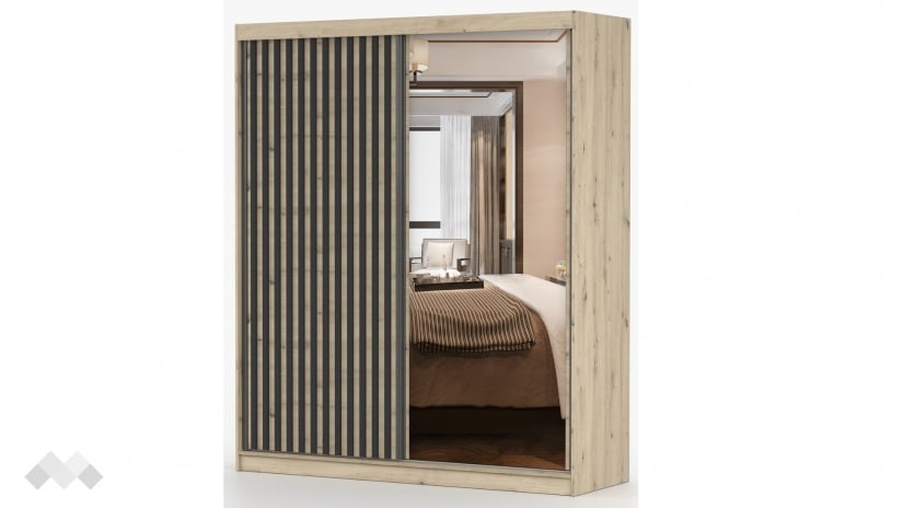 Гардероб Верона с плъзгащи врати дъб артисан с тъмен норвежки бор - изглед 3