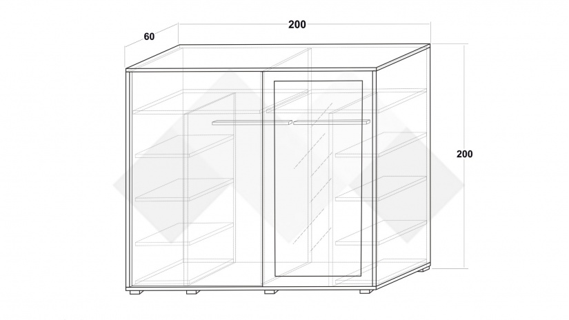 Гардероб Жизел с плъзгащи врати антрацит с дъб сонома - изглед 4
