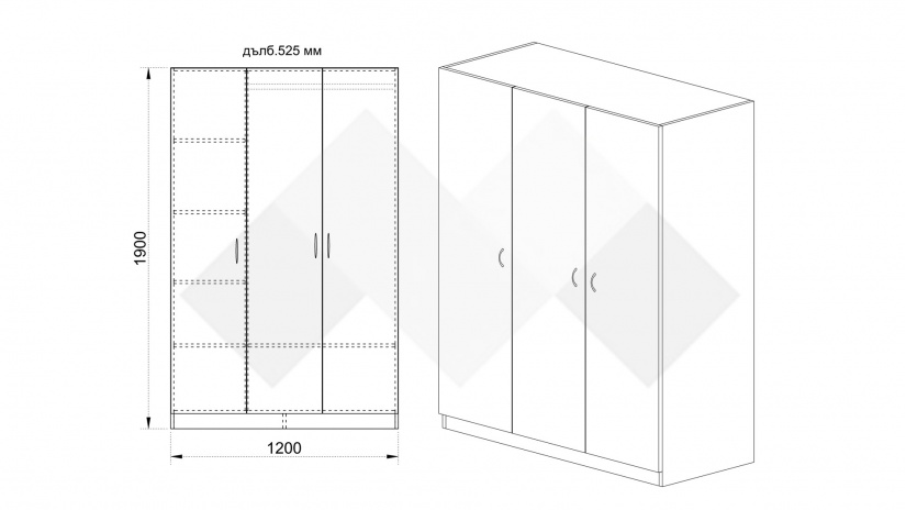 Гардероб Спрингфийлд трикрилни орех адмирал - изглед 3