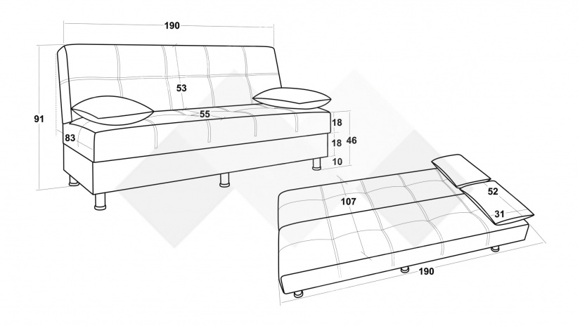 Клик-клак канапе Амстердам триместни сив - изглед 5 - МебелМаг Клик-клак канапе Амстердам триместни сив - изглед 5
