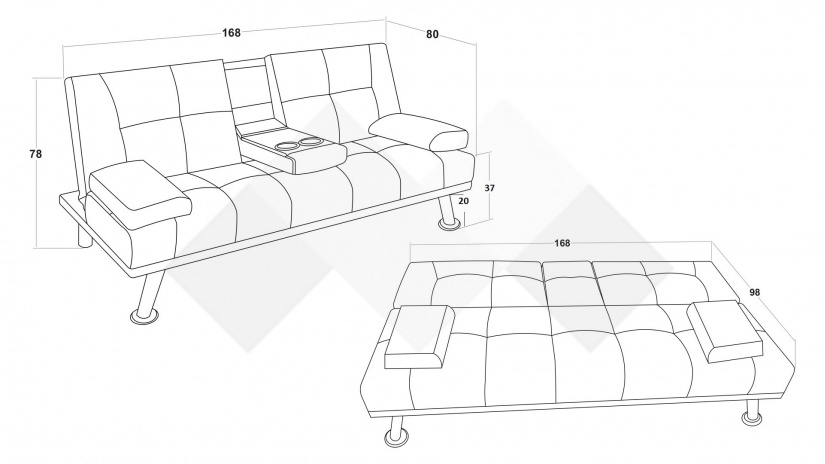 Клик-клак канапе Лийн двуместни черен - изглед 7