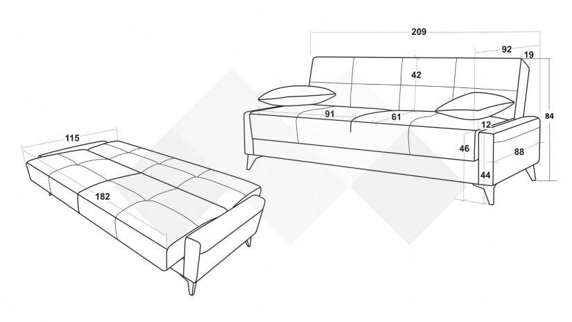 Клик-клак канапе Нейт триместни зелен - изглед 5 - МебелМаг Клик-клак канапе Нейт триместни зелен - изглед 5