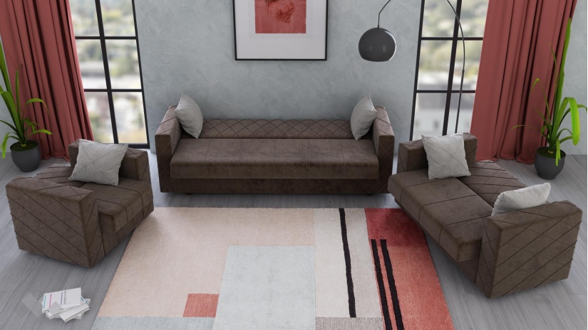 Комплект дивани за дневна Каталина комплекти кафяв с бежово - изглед 4 - МебелМаг Комплект дивани за дневна Каталина комплекти кафяв с бежово - изглед 4