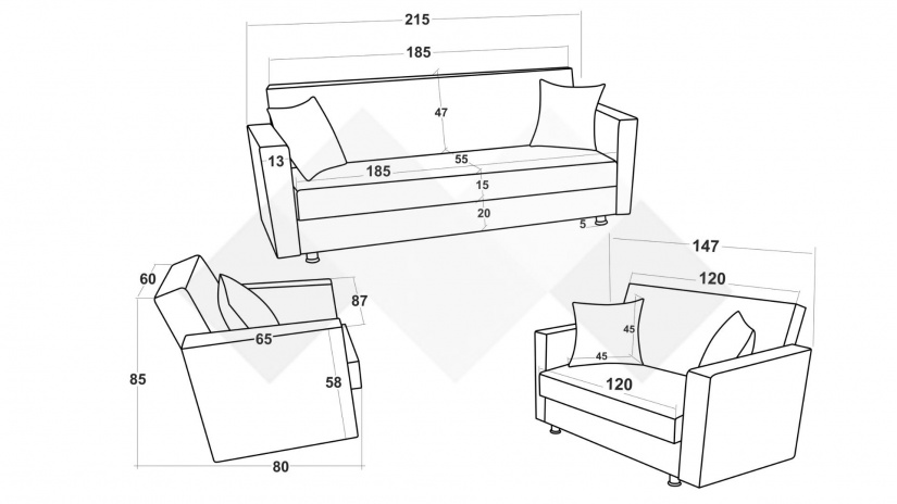 Комплект дивани за дневна Каталина комплекти кафяв с бежово - изглед 5 - МебелМаг Комплект дивани за дневна Каталина комплекти кафяв с бежово - изглед 5