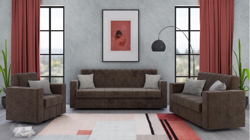 Комплект дивани за дневна Каталина комплекти кафяв с бежово - изглед 2 - МебелМаг Комплект дивани за дневна Каталина комплекти кафяв с бежово - изглед 2