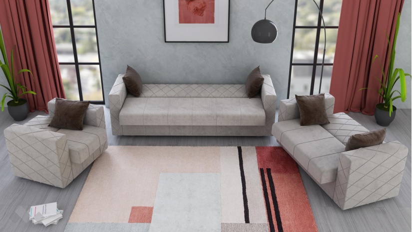 Комплект дивани за дневна Каталина комплекти бежов с кафяво - изглед 3