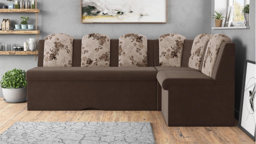 Кухненски ъгъл Гери универсален ъгъл кафяв с флорал - изглед 3