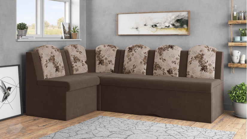 Кухненски ъгъл Гери универсален ъгъл кафяв с флорал - изглед 2