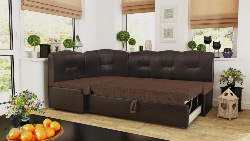 Кухненски ъгъл Смайл универсален ъгъл кафяв с венге кожа - изглед 2 - МебелМаг Кухненски ъгъл Смайл универсален ъгъл кафяв с венге кожа - изглед 2