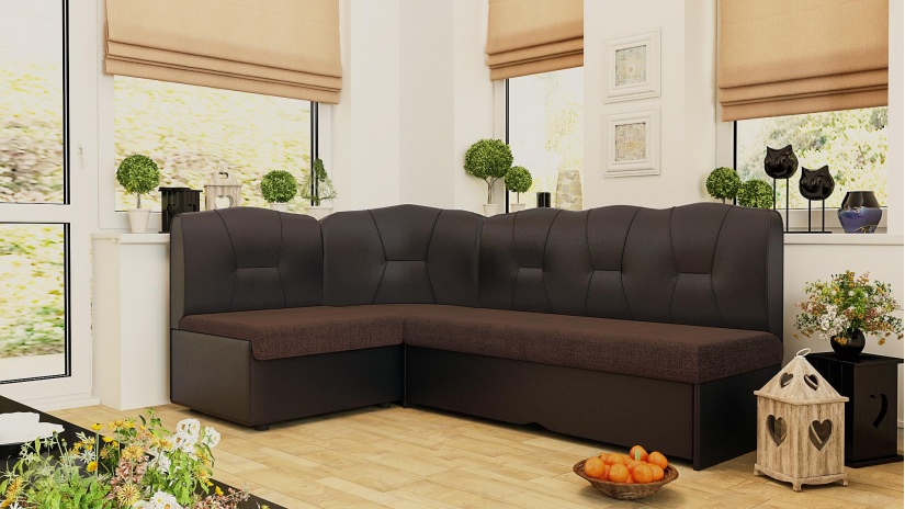 Кухненски ъгъл Смайл универсален ъгъл кафяв с венге кожа - изглед 1 - МебелМаг Кухненски ъгъл Смайл универсален ъгъл кафяв с венге кожа - изглед 1