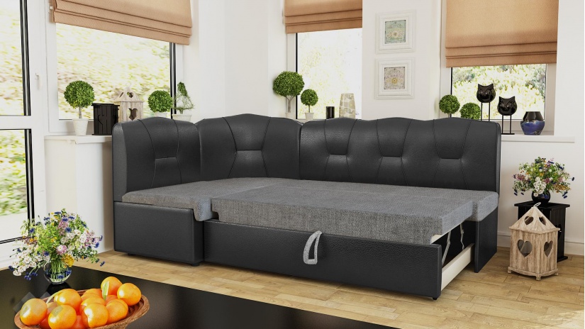 Кухненски ъгъл Смайл универсален ъгъл сив с черна кожа - изглед 2 - МебелМаг Кухненски ъгъл Смайл универсален ъгъл сив с черна кожа - изглед 2