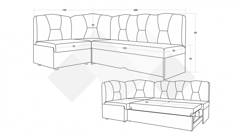 Кухненски ъгъл Смайл универсален ъгъл сив с черна кожа - изглед 3 - МебелМаг Кухненски ъгъл Смайл универсален ъгъл сив с черна кожа - изглед 3