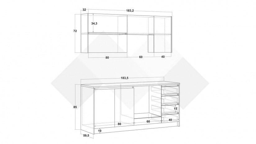 Кухня Норд А5 модулни кашмир със сиво - изглед 2 - МебелМаг Кухня Норд А5 модулни кашмир със сиво - изглед 2
