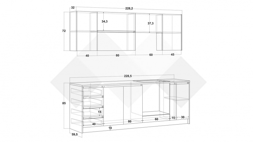 Кухня Норд А6 модулни кашмир със сиво - изглед 2