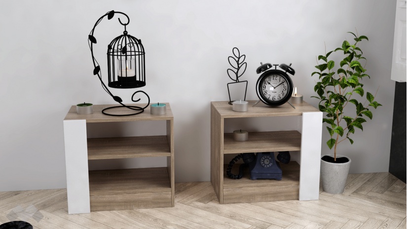 Нощни шкафчета Париж светла сонома с бяло гладко - изглед 1 - МебелМаг Нощни шкафчета Париж светла сонома с бяло гладко - изглед 1