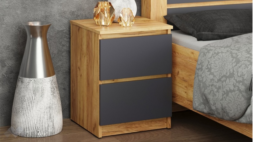 Нощен шкаф Никола златен дъб с антрацит - изглед 1 - МебелМаг Нощен шкаф Никола златен дъб с антрацит - изглед 1