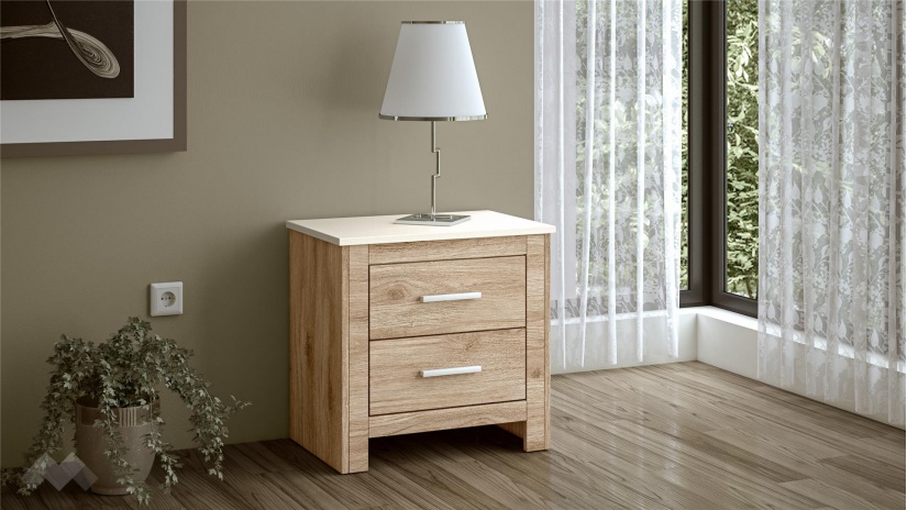 Нощен шкаф Силва дъб кадис с бяло гладко - изглед 1