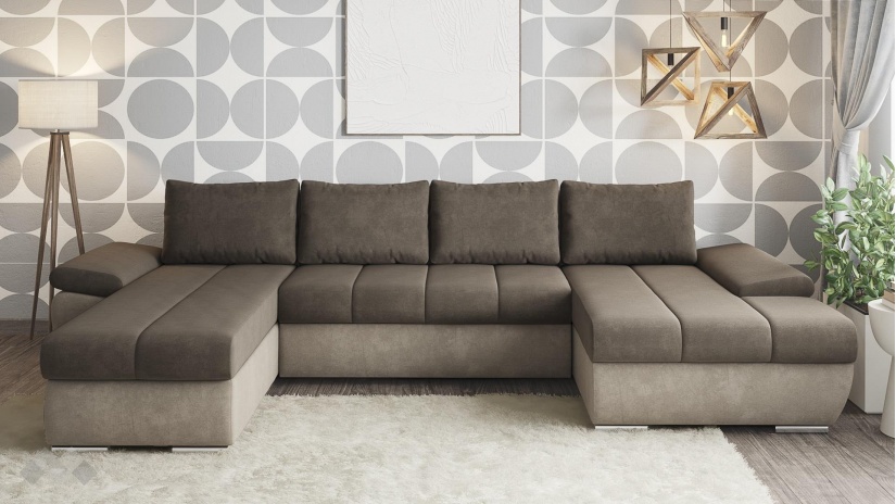 П-образен диван Савона с посока кафяв със светло кафяво - изглед 2