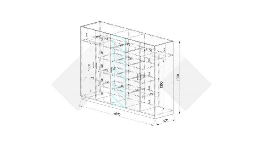 Гардероб Скай петкрилни нардо сив - изглед 3