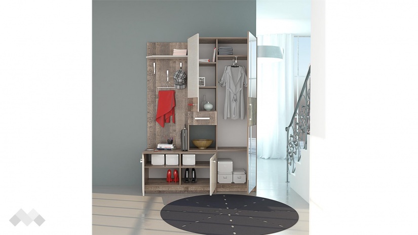 Портманто Алберто колониален дъб с лино канова - изглед 2 - МебелМаг Портманто Алберто колониален дъб с лино канова - изглед 2