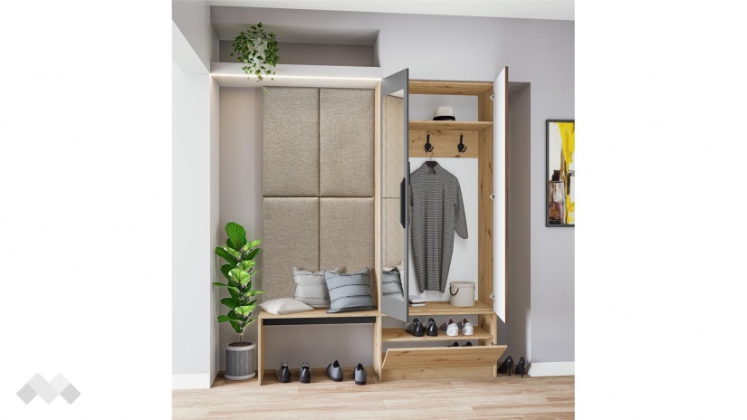 Портманто Атина дъб артисан с графит и дъб натурал - изглед 4 - МебелМаг Портманто Атина дъб артисан с графит и дъб натурал - изглед 4