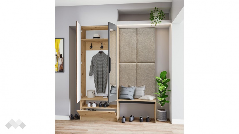 Портманто Атина дъб артисан с графит и дъб натурал - изглед 3 - МебелМаг Портманто Атина дъб артисан с графит и дъб натурал - изглед 3