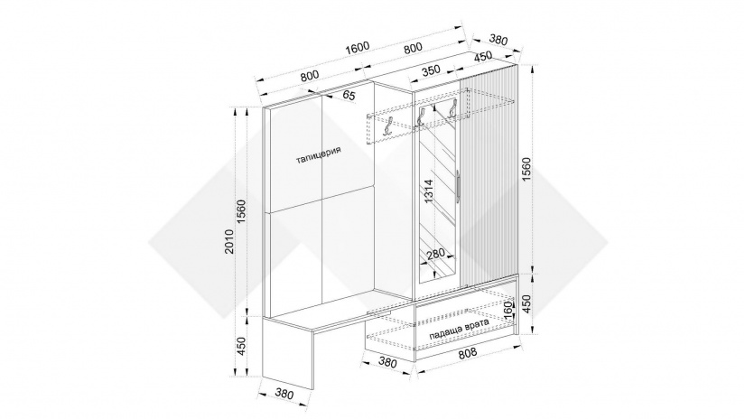 Портманто Атина дъб артисан с графит и дъб натурал - изглед 13 - МебелМаг Портманто Атина дъб артисан с графит и дъб натурал - изглед 13