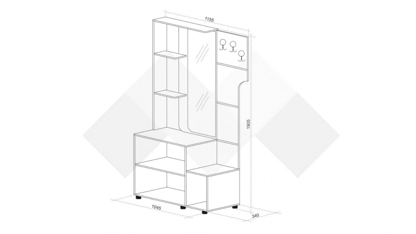 Портманто Ема дъб евок с кашмир - изглед 3 - МебелМаг Портманто Ема дъб евок с кашмир - изглед 3