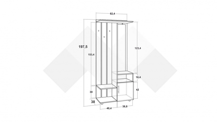 Портманто Фрига дъб крафт бял - изглед 3