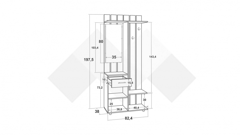 Портманто Галеон дъб крафт бял - изглед 3