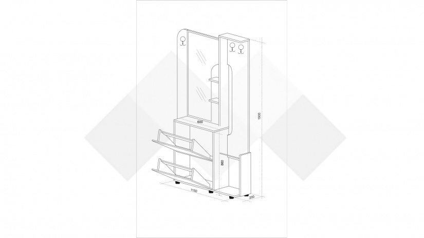 Портманто Мока с открити рафтове пясъчен дъб с бяло - изглед 2