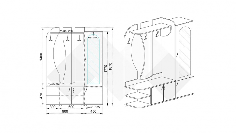 Портманто Жаклин дъб дакота с бяло гладко - изглед 3