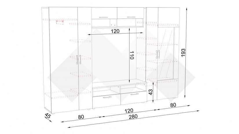 Секция Зоя с гардероб кастело коняк с черен гланц - изглед 3