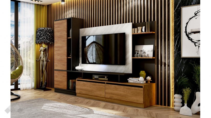 Секция Джаз с гардероб черно с денвър и мрамор - изглед 1