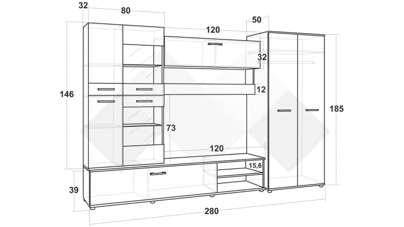Секция Майли с LED осветление дъб сонома с дъб карбон - изглед 3 - МебелМаг Секция Майли с LED осветление дъб сонома с дъб карбон - изглед 3