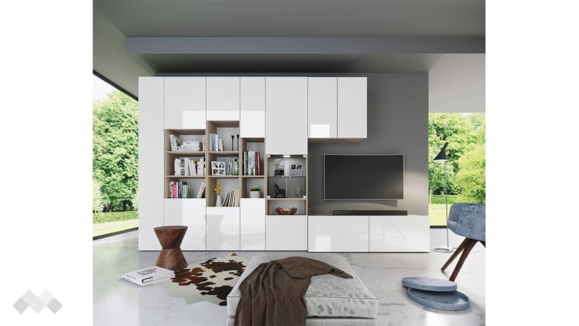 Секция Маверик с LED осветление сонома арвен с бяло гланц - изглед 1