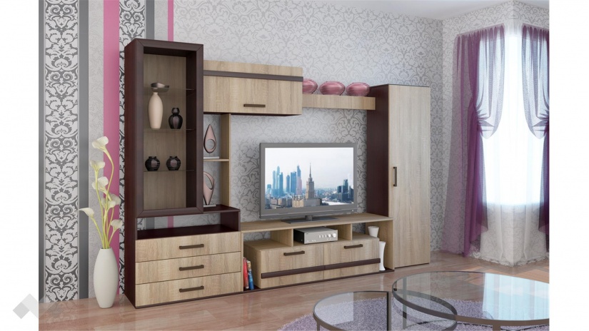 Секция Омаха с витрина тъмна сонома с венге - изглед 1