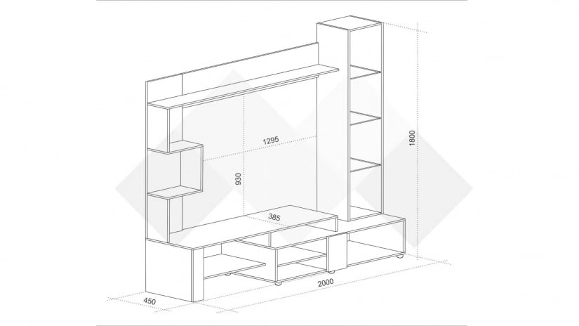 Секция Ава с витрина бял гланц с дъб евок - изглед 3