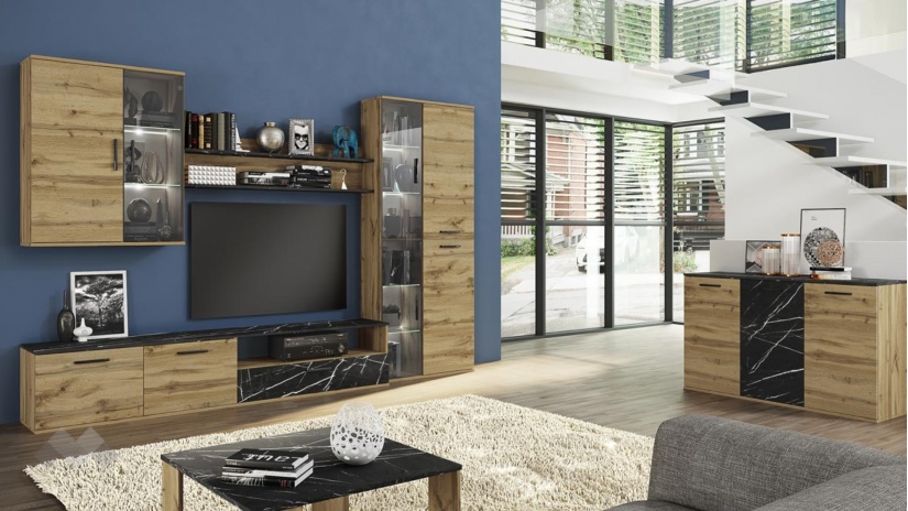 Секция Авелино модулни дъб дакота с мрамор - изглед 2 - МебелМаг Секция Авелино модулни дъб дакота с мрамор - изглед 2